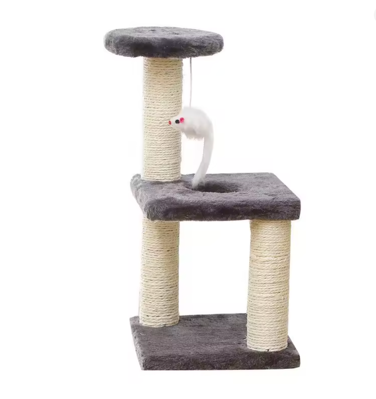 Zoom sur les jouets et tissus de l’arbre à chat Altocat