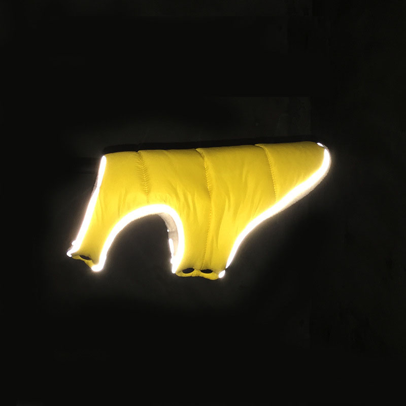 Zoom sur l'effet  réfléchissant de la doudoune Glacera pour chien