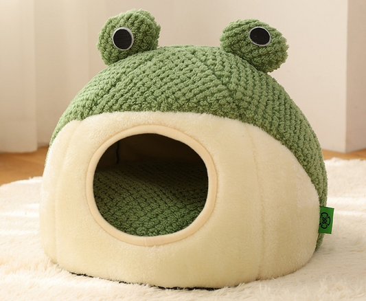 Niche pour chat ou chien en forme de grenouille, doux et moelleux