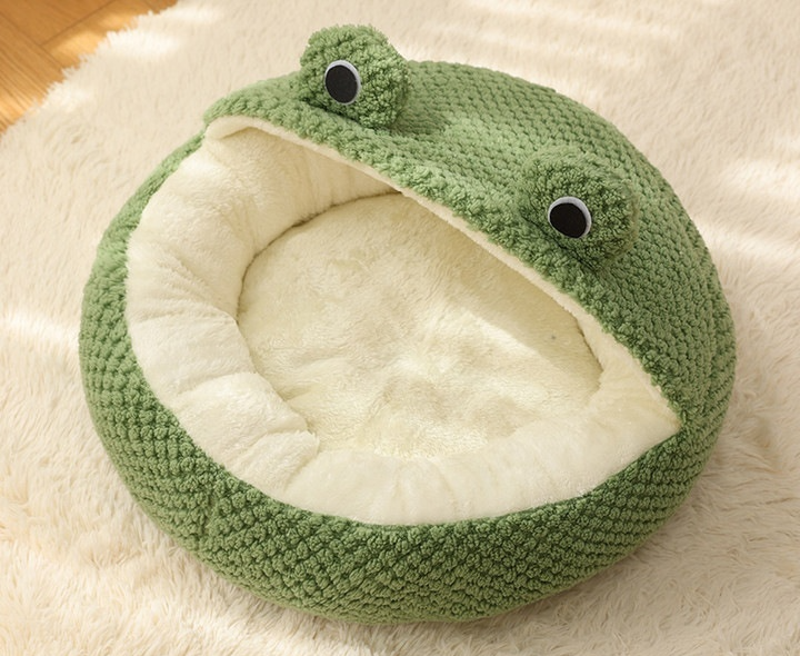 Panier semi-ouvert original en forme de grenouille pour animaux de petite taille