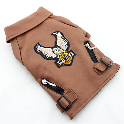 Détail de la fermeture et texture de la veste motard pour chien